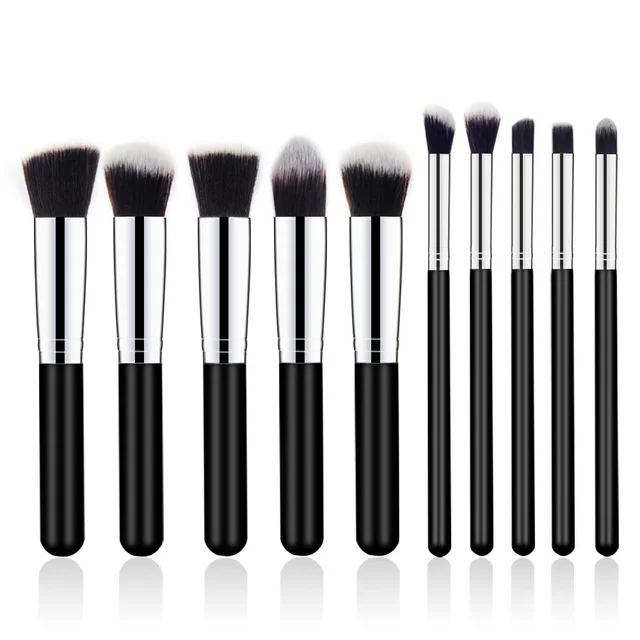 Wooden Handle Cosmetic Brush Suit Black Silver - Shop at LoveMi