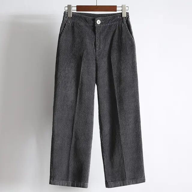 Student corduroy wide leg elastic waist straight pants Grey - Shop at LoveMi