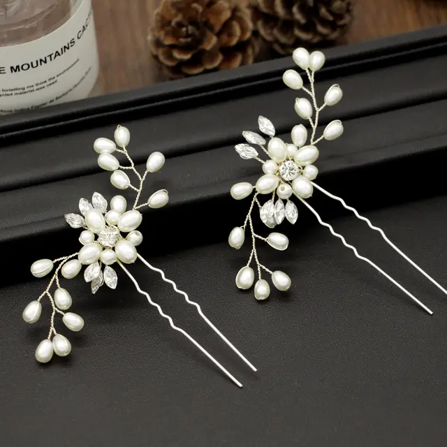 cross border supply Korean bride handmade pearl crystal Clip Wedding headdress hairpin pin U 5# - Shop at LoveMi