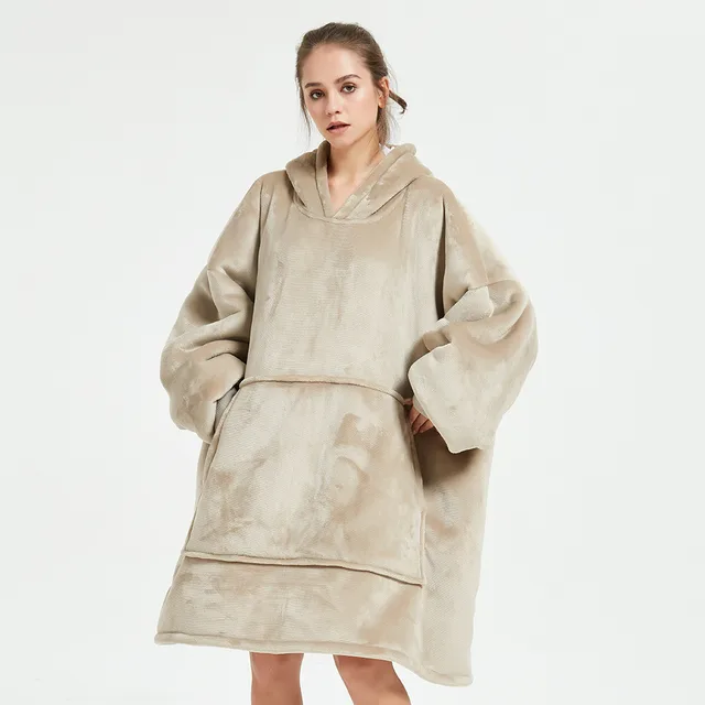Hooded ladies double layer sweater flannel lazy pullover Khaki - Shop at LoveMi