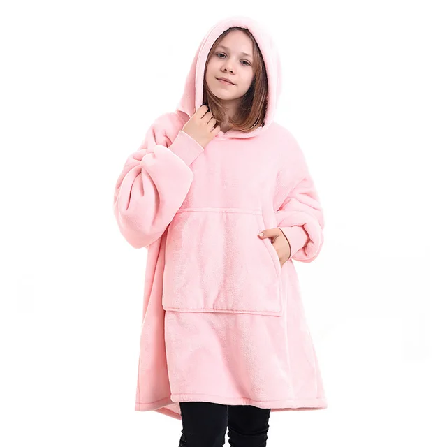 Hooded ladies double layer sweater flannel lazy pullover Pink - Shop at LoveMi