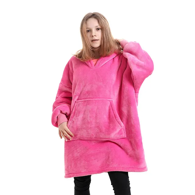 Hooded ladies double layer sweater flannel lazy pullover Rose Red - Shop at LoveMi
