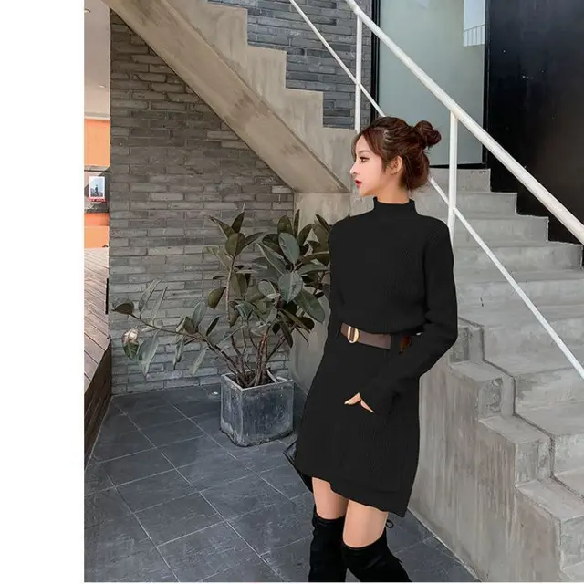 Knit bottoming dress Black - Shop at LoveMi