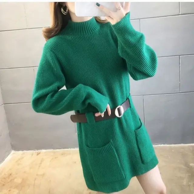 Knit bottoming dress Green - Shop at LoveMi