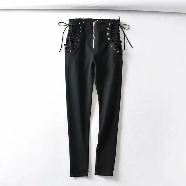 High waist stretch denim trousers skinny pants Black - Shop at LoveMi