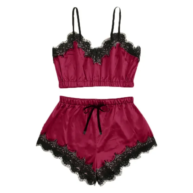 Two piece embroidered silk shorts Wine Red - Shop at LoveMi