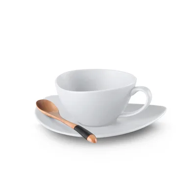 Simple ceramic afternoon tea cup, dish and spoon White - Shop at LoveMi