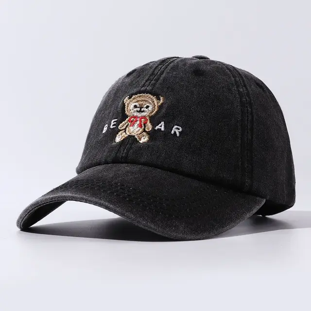 Women Cartoon Teddy Bear Embroidery Dad Hats Black - Shop at LoveMi