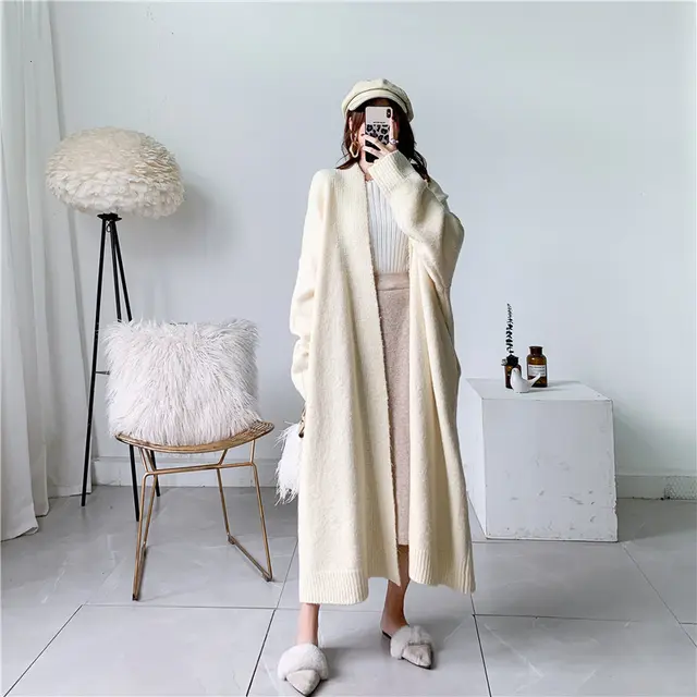 Solid color thick thread knitted jacket White - Shop at LoveMi