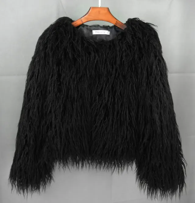 Colorful Boho Furry Faux Fur Coat Plus Size Women Fur Coats Autumn Winter Faux Fur Shaggy Jacket Fourrure Bontjas Black - Shop at LoveMi