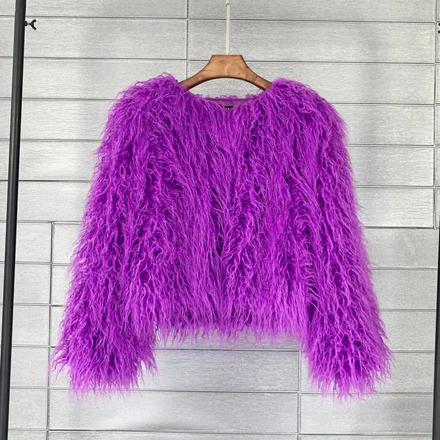 Colorful Boho Furry Faux Fur Coat Plus Size Women Fur Coats Autumn Winter Faux Fur Shaggy Jacket Fourrure Bontjas Purple - Shop at LoveMi