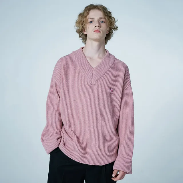 New V neck Sweater Women Loose fitting Outer Top Pink - Shop at LoveMi