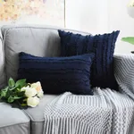 Cut Floral Fringed Sofa Pillowcases - Navy Blue