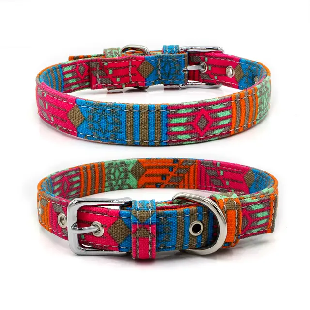 Pet Collar Double Layer Colorful Fabric Dog Collar Traction Dog Leash M - Shop at LoveMi