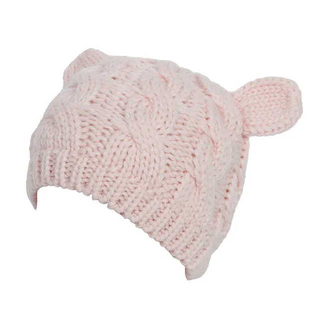 Hand Made 3D Cute Knitted Cat Ear Beanie For Winter Pink - Shop at LoveMi