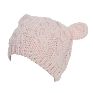 Hand Made 3D Cute Knitted Cat Ear Beanie For Winter - Pink