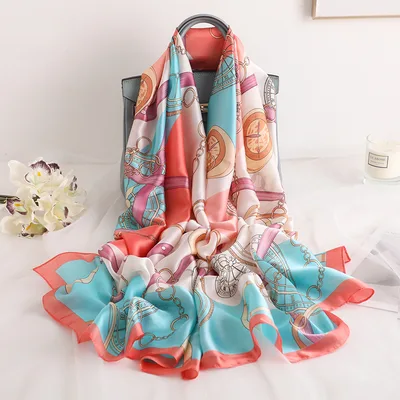 All Match Spring, Autumn And Winter Silk Scarf Women Thin Scarf Pink Blue - Shop at LoveMi
