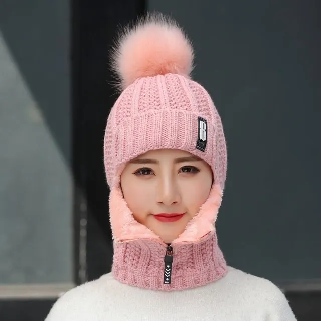 Windproof and cold proof zipper woolen hat Pink - Shop at LoveMi