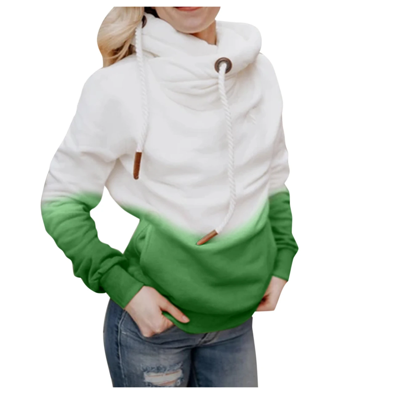 Tapered crew neck white Pullover - Green