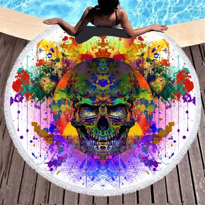 Skull print with tassel round beach towel 2Style - Shop at LoveMi
