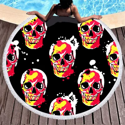 Skull print with tassel round beach towel 6Style - Shop at LoveMi