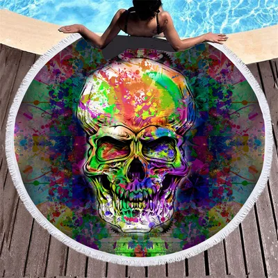 Skull print with tassel round beach towel 7Style - Shop at LoveMi