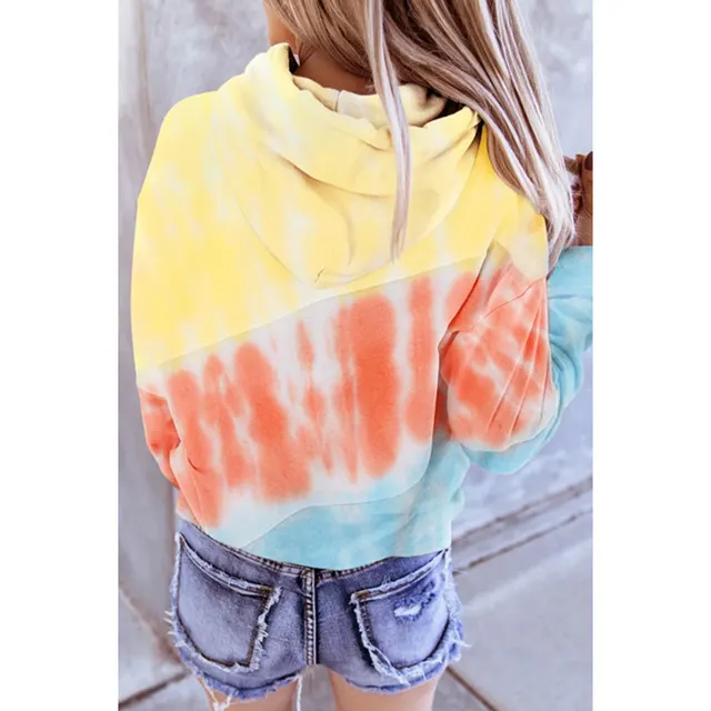Long Sleeve Panelled Hooded Printed Sweatshirt Sky Blue - Shop at LoveMi