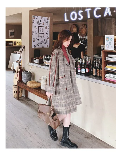 Retro plaid windbreaker Coffee - Shop at LoveMi