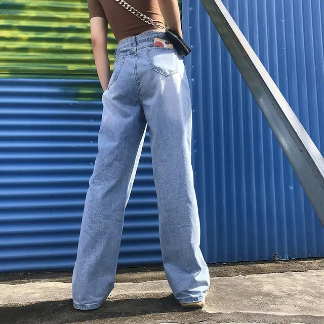 Wide leg casual straight leg jeans plus size mopping pants Light Blue - Shop at LoveMi