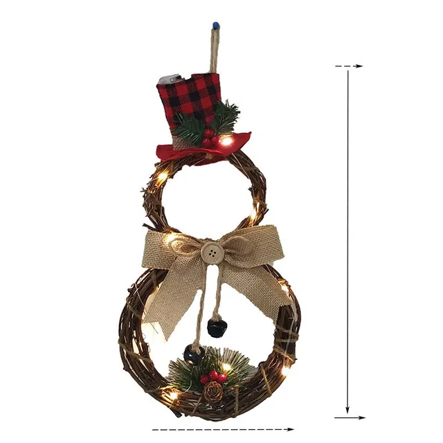 Christmas LED Circular Rattan Snowman Shaped Wreath Pendant for Home Hanging Decoration Circular - Shop at LoveMi
