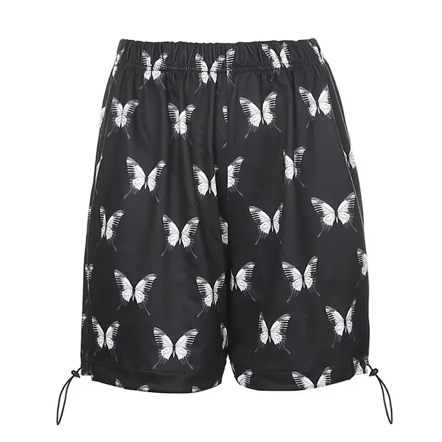 Butterfly print drawstring high waist shorts Black - Shop at LoveMi