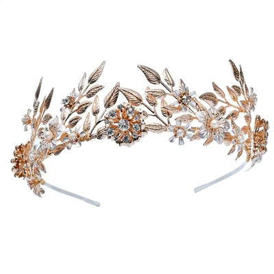 Creative Flower Leaf Bride Crown Wedding Tiara Alloy Kc Gold - Shop at LoveMi