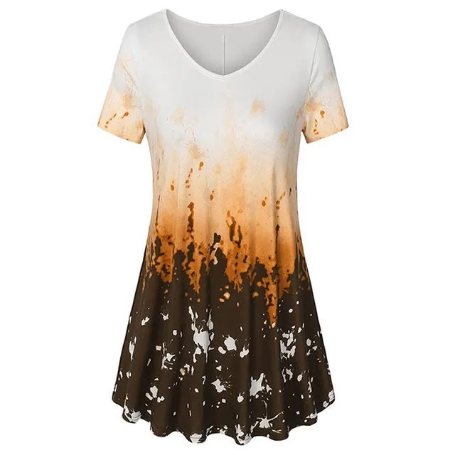 Summer Women Vintage Print Long T Shirt Ladies Short Sleeve V Neck Female Tee Top Casual Loose Tops Plus Size 5XL 6 Color Orange - Shop at LoveMi