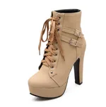 Women's Shoes 30-50 With Low Thick Heel Tie - Beige