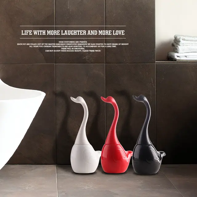 Toilet brush set ceramic base plastic handle Creative Swan sculpt bathroom toiletries toilet brush Black - Shop at LoveMi