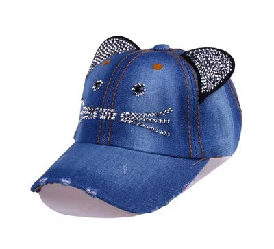 Spring And Summer Denim Baseball Cute Cat Ears Baseball Sunscreen Visor Baby Cat Hat Blue - Shop at LoveMi