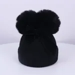 Double Ball Bow Knit Hat For Thick And Warm - Black