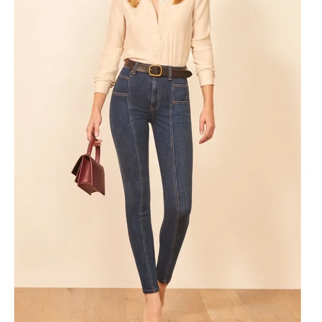 Stitching slimming ladies jeans Navy Blue - Shop at LoveMi
