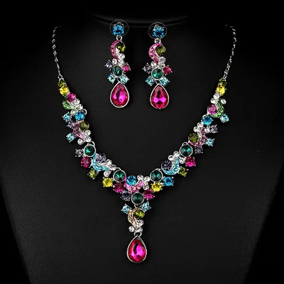 Western Wedding Photography Wedding Bride Necklace Earrings Simple Two Piece Suite Imported Transparent Diamond Jewelry Color - Shop at LoveMi