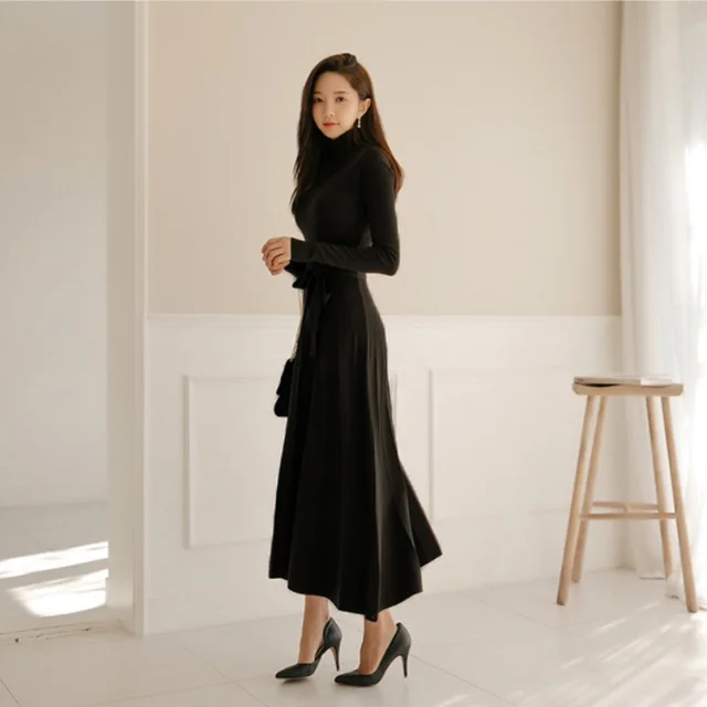Medium length sweater bottomed skirt Black - Shop at LoveMi
