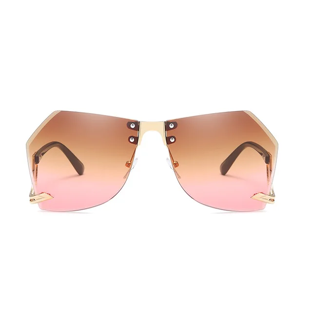 Irregular Rimless Sunglasses Women Brown Pink - Shop at LoveMi