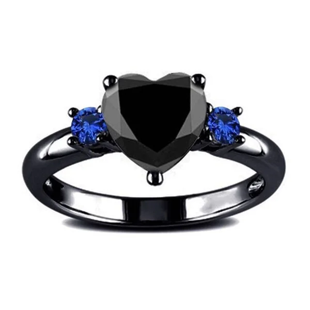 New European and American love shaped ring plated 925 silver black gold black gun color ring engagement jewelry Default - Shop at LoveMi