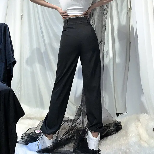 Loose beam feet alphabet street casual pants Black - Shop at LoveMi