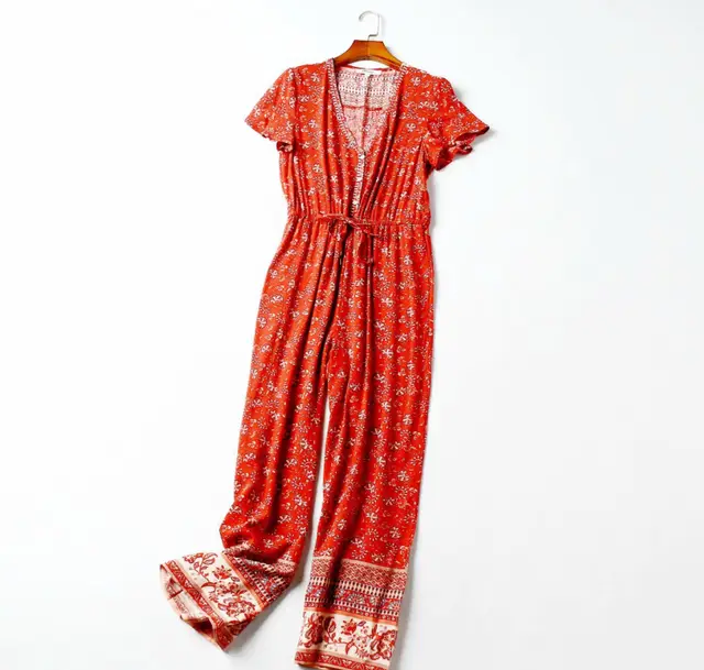 Women's printed jumpsuit casual pants Red - Shop at LoveMi