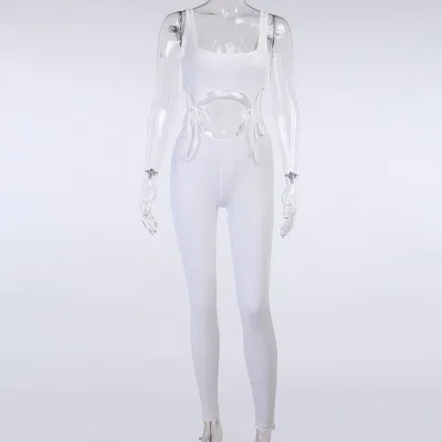 Lace up cutout sports pants suit White - Shop at LoveMi