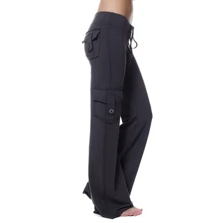 Elastic waist button pocket yoga pants - Black