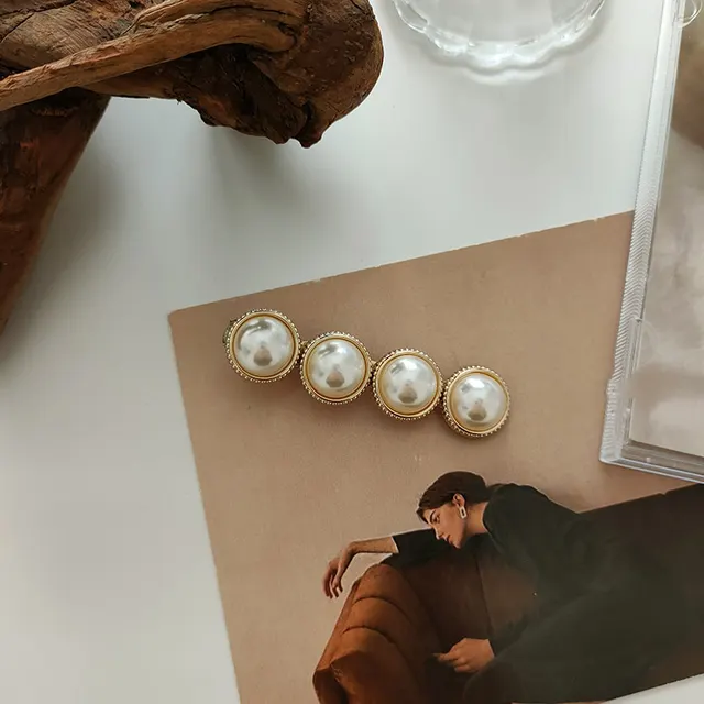 Sweet Pearl Marble Hairpins Styling Side Clips Barrette Hair Accessories Four Big Beads - Shop at LoveMi