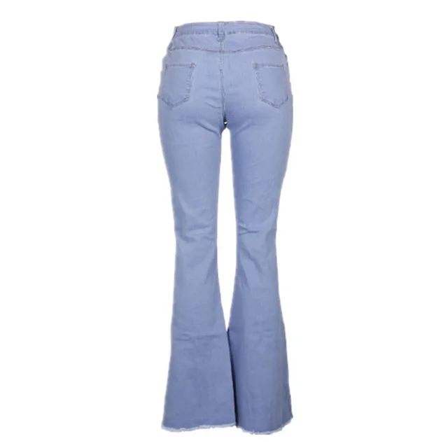 Vintage shredded solid color flared jeans Light Blue - Shop at LoveMi