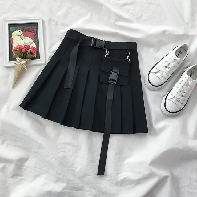 High waist a line pleated skirt Black - Shop at LoveMi