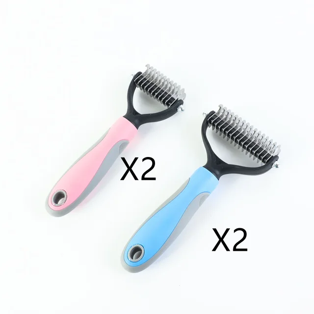 Stainless Double sided Pet Brush Hair Removal Comb Grooming Dematting Dog Grooming Shedding Tools 2Blue2Pink - Shop at LoveMi
